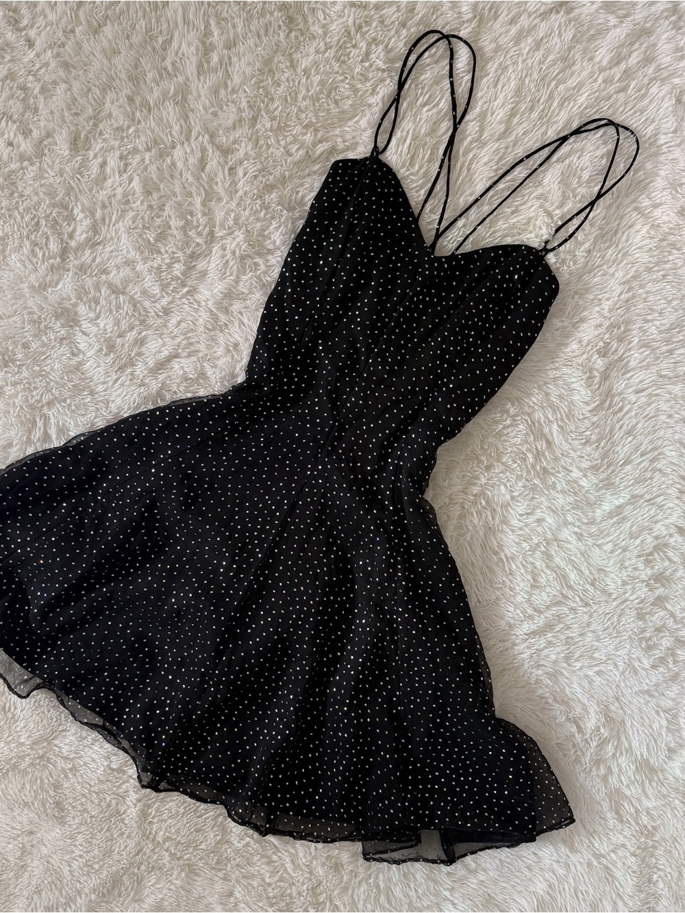 Vintage Black Polka Dot Rhinestones Mini Dress